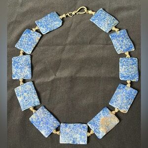 Vtg Chunky Blue Lapis Lazuli Sterling Silver Necklace Sterling Silver Clasp